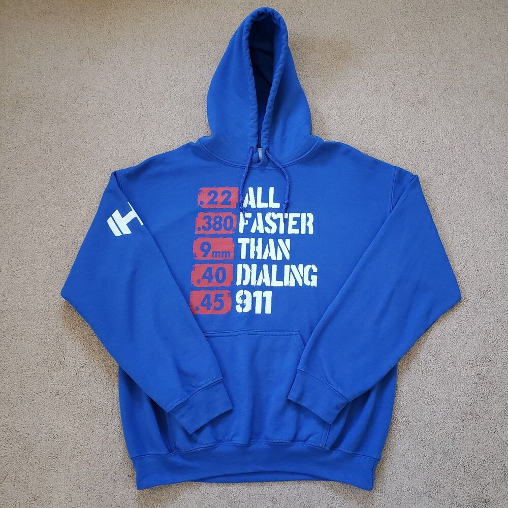 HodgeTwins All Faster Than Dialing 911 Size Medium Mens Royal Blue Hoodie